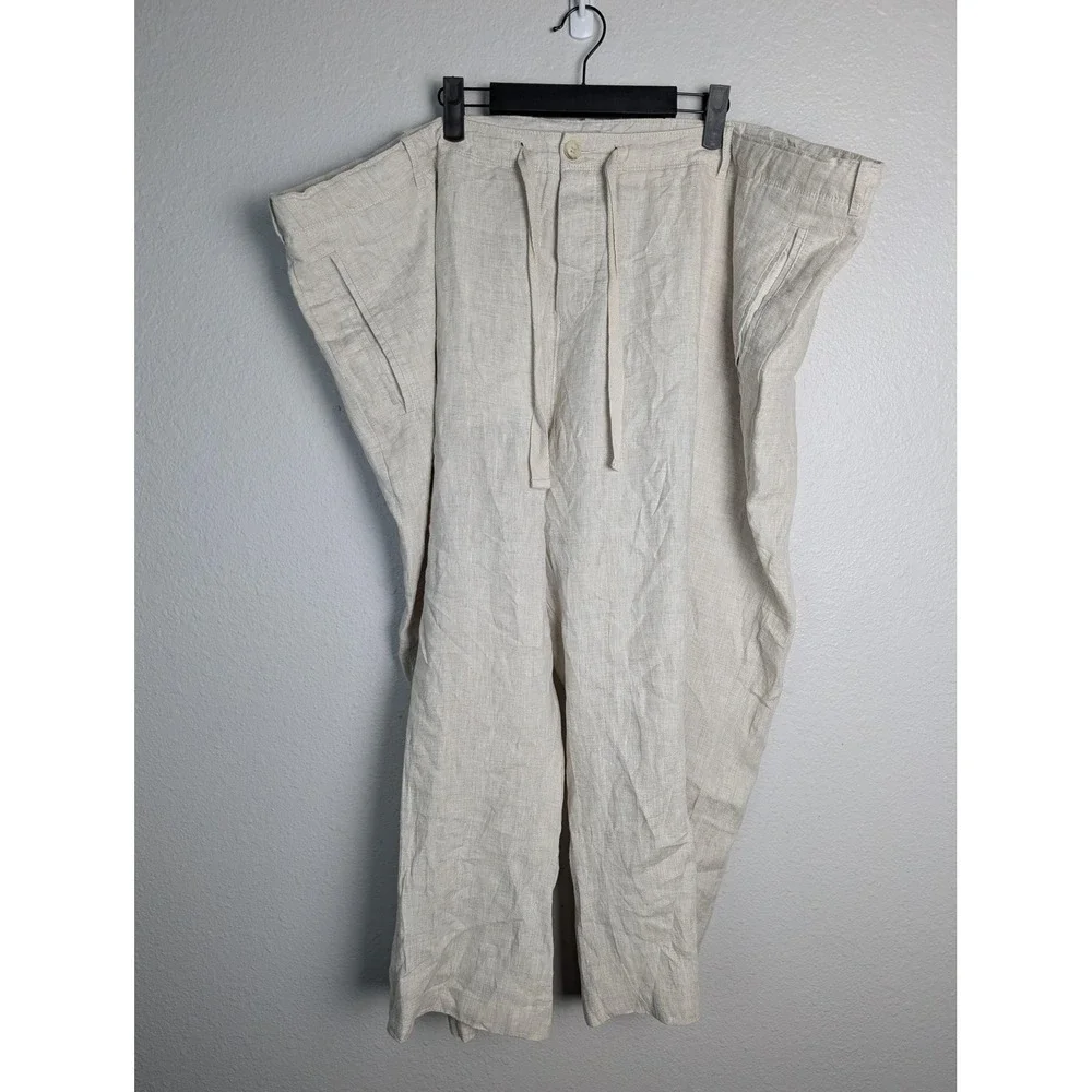 Perry Ellis Chino Pants Mens 46 Beige Linen Drawstring Classic Fit Lightweight